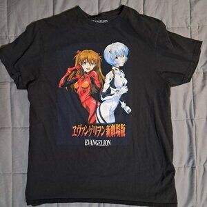 Evangelion Black Anime MED T Shirt Asuka Rei Duo Kanji Neon Genesis EVA Scifi